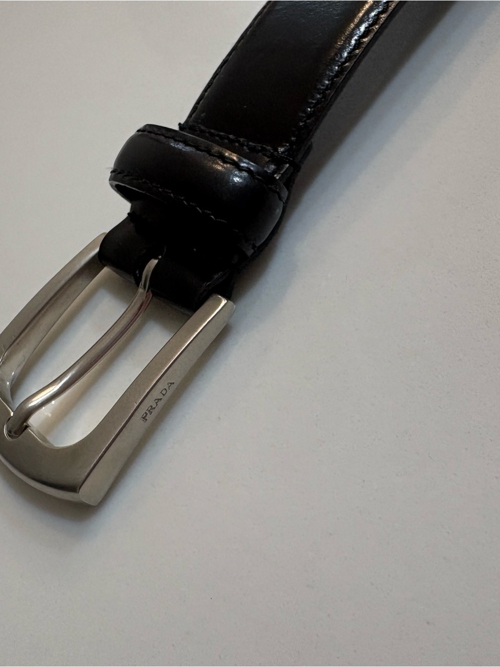 Prada Black Leather Belt with Silver-Tone Buckle - Picture 9 of 12